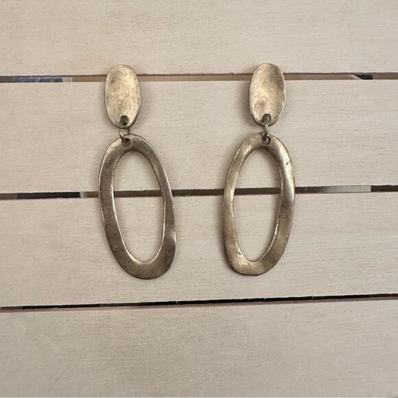 Oval Dangle Funky Eclectic Boho Brushed Gold Tone Pierced Earrings - Picture 1 of 3